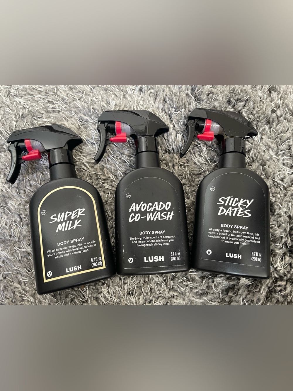 Lush body spray lot - super milk, sticky dates, avocado co-wash